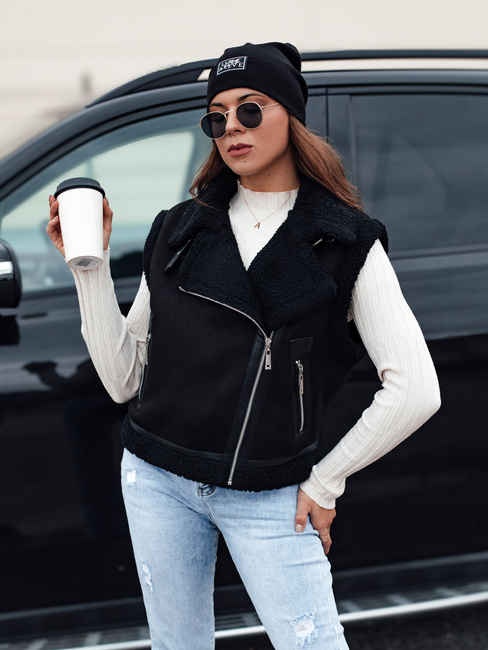 Női szarvasbőr mellény báránybőrrel WOOLZIP fekete Dstreet TY4742