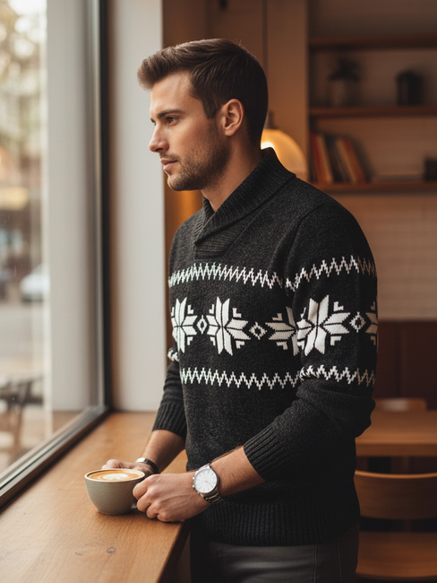 Férfi fekete pulóver Dstreet WX2268