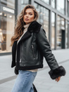 Női bőrdzseki műszőrmével fekete Dstreet TY5244z
