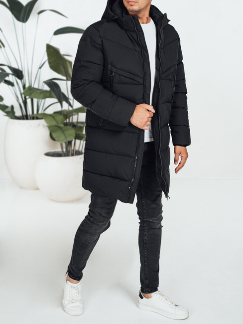 Férfi télikabát kapucnival fekete steppelt TX5070