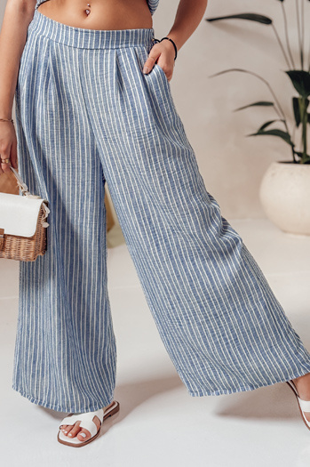 MODERESS női csíkos, széles szárú nadrág kék Dstreet UY2696
