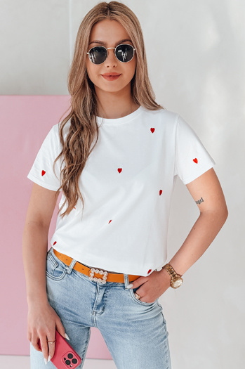 Női oversize póló szívekkel ROMAFINA fehér Dstreet RY2889