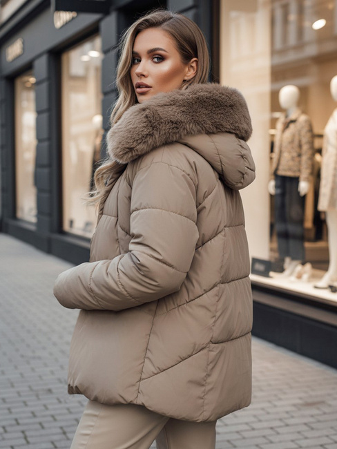 LUNAVI női steppelt télikabát szőrmével világos bézs Dstreet TY4665z