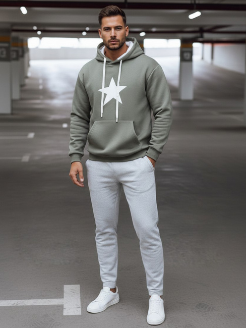 Férfi khaki kapucnis pulóver Dstreet BX5928