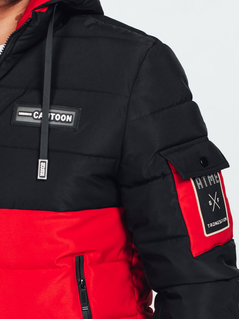 Férfi kapucnis télikabát fekete és piros Dstreet TX5052