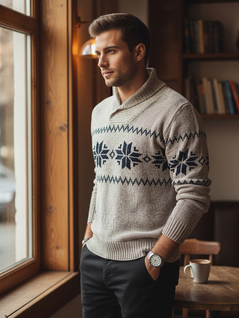 Férfi bézs színű pulóver Dstreet WX2269