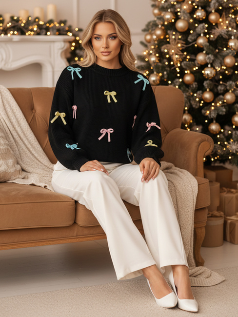 Női egyméretű TIELUSH pulóver kicsi koakrdki fekete Dstreet MY2358z