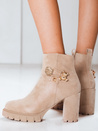 Női szarvasbőr sarkú csizma bézs Dstreet ZY1265 ZY1265