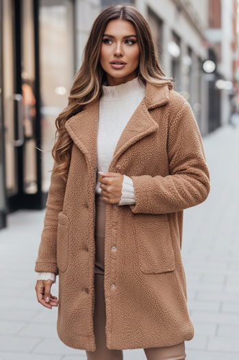 Női teddy szőrme camel téli kabát Dstreet NY0758z