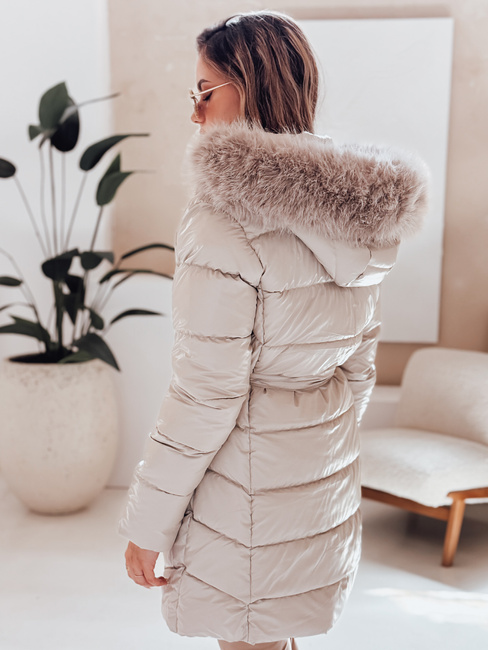 Női télikabát CASSERIE steppelt kapucnis világos bézs Dstreet TY4926