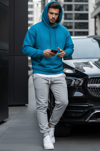 Férfi pulcsi kapucnival világoskék színben Dstreet BX5108