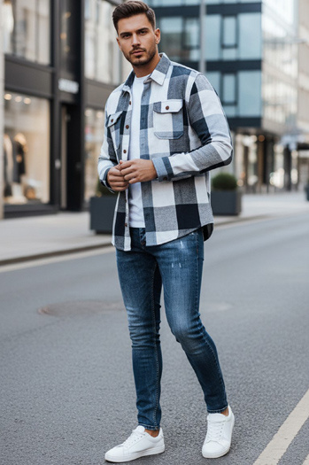 Férfi kék kockás flanel ing Dstreet DX2676