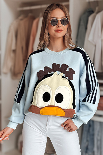 Női oversize pulóver foltokkal CUTE MAKEX kék Dstreet BY1490