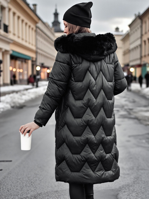 Női steppelt hosszú kabát WINTERACT fekete Dstreet TY4775