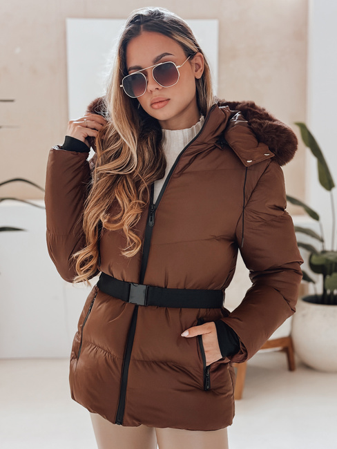 Női téli steppelt dzseki kapucnival LOVELINA barna Dstreet TY4953
