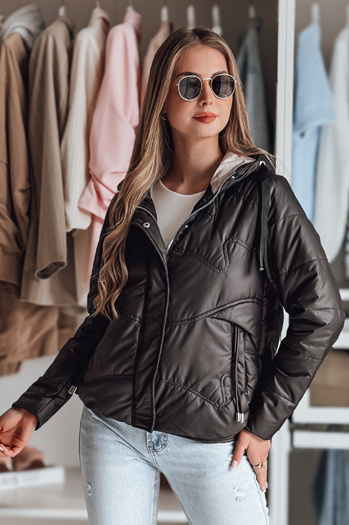 Női átmeneti steppelt dzseki kapucnival NIVESSO fekete Dstreet TY4859