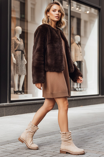 Női szarvasbőr bézs színű csizma Dstreet ZY1282