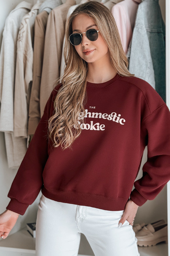Női oversize pulóver COOKIES nyomtatással bordó Dstreet BY1445
