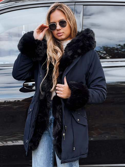 Női téli parka kabát szőrmével CHARMFUR fekete Dstreet TY4771
