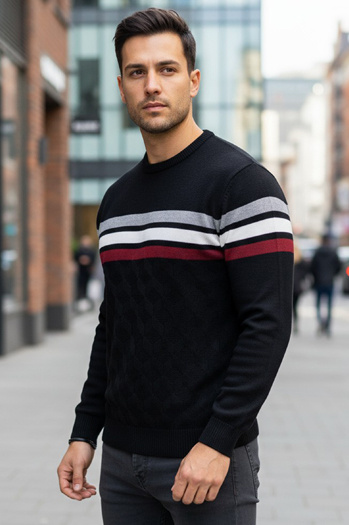 Férfi csíkos pulóver fekete Dstreet WX2333