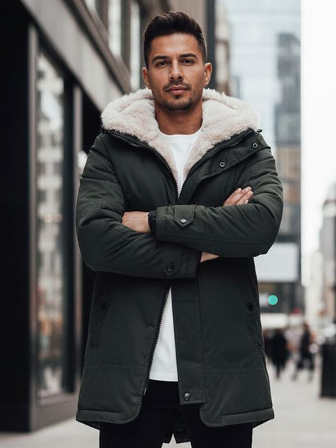 Férfi téli parka kabát kapucnival zöld Dstreet TX4963z