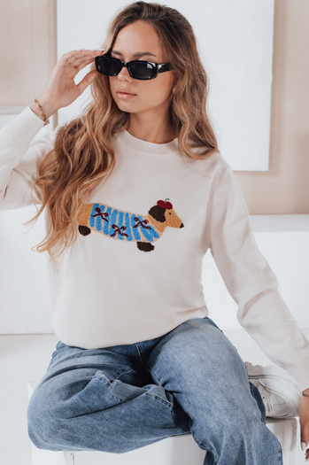 Női pulóver kutyás applikációval CHICPAWS krém Dstreet MY2542