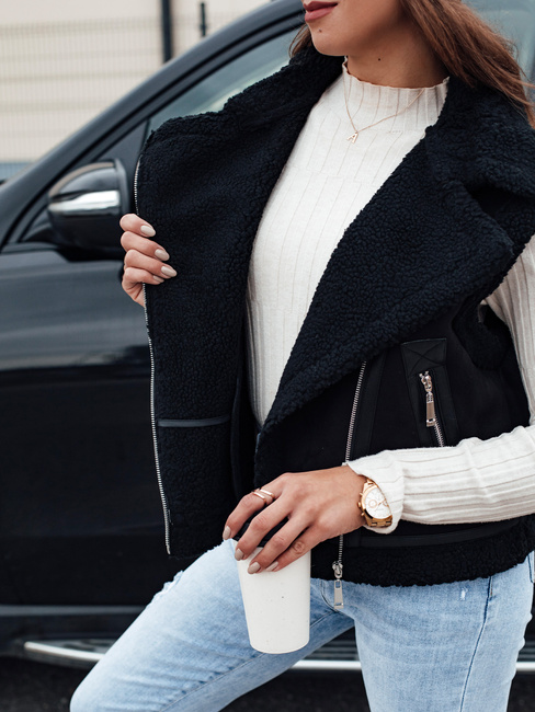 Női szarvasbőr mellény báránybőrrel WOOLZIP fekete Dstreet TY4742