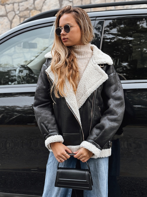 Női ramones dzseki báránybőrrel fekete Dstreet TY5246