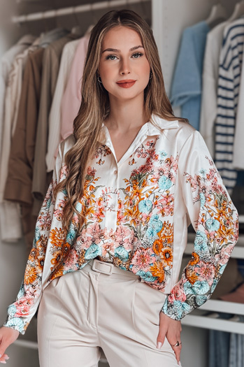 Női oversize virágos ing BLOSSIVA világos bézs Dstreet DY0464