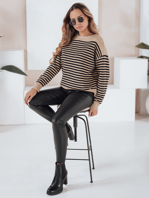 Női csíkos pulóver ELVARA camel Dstreet MY2525