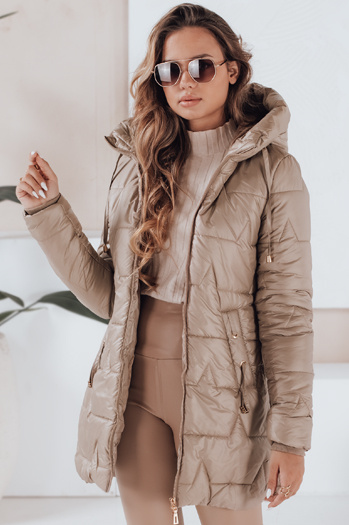 Női steppelt télikabát kapucnival, camel színben Dstreet TY5091