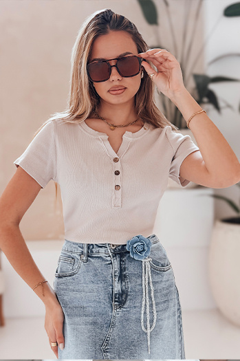 Női egyméretű bordázott blúz KISS LOOK bézs Dstreet RY2834