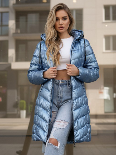 Női téli hosszú steppelt dzseki kék Dstreet TY5515 TY5515