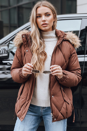 Női téli steppelt dzseki kapucnival barna Dstreet TY5231