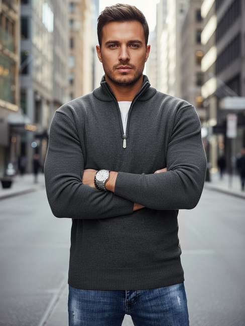 Férfi világos szürke pulóver Dstreet WX2339