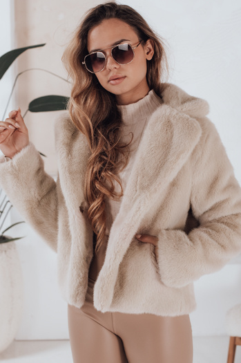 Női szőrmebunda GLAMFLUFFY rövid bézs Dstreet TY4984