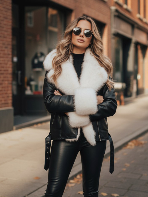 Női ramones dzseki szőrmével fekete Dstreet TY5122z