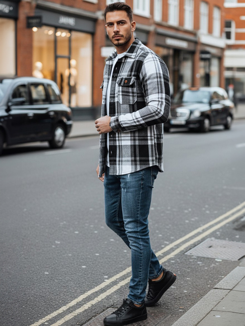 Férfi fekete-fehér kockás flanel ing Dstreet DX2675