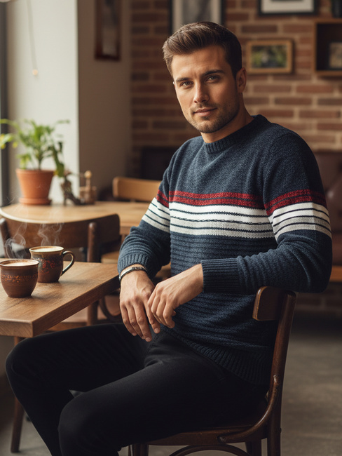 Férfi csíkos sötétkék pulóver Dstreet WX2281