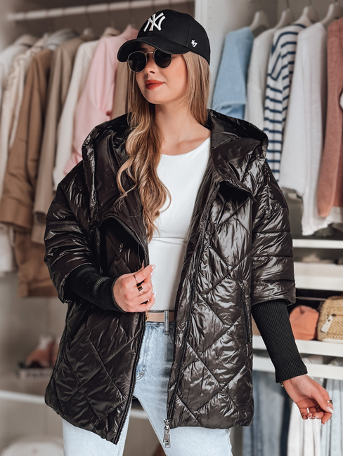Női átmeneti steppelt oversize kabát PUFFILOF fekete Dstreet TY4855
