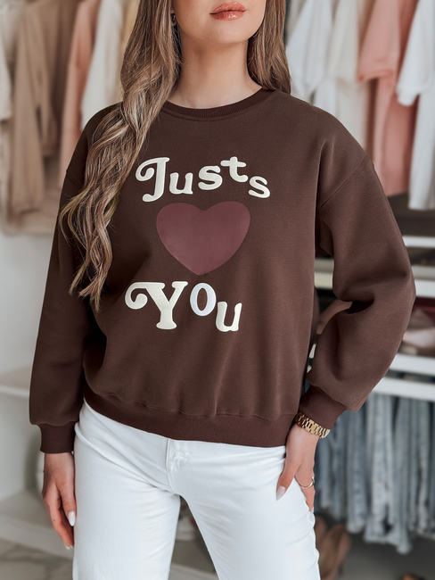 Női túlméretezett nyomtatott pulóver JUST LOVE YOU barna Dstreet BY1477