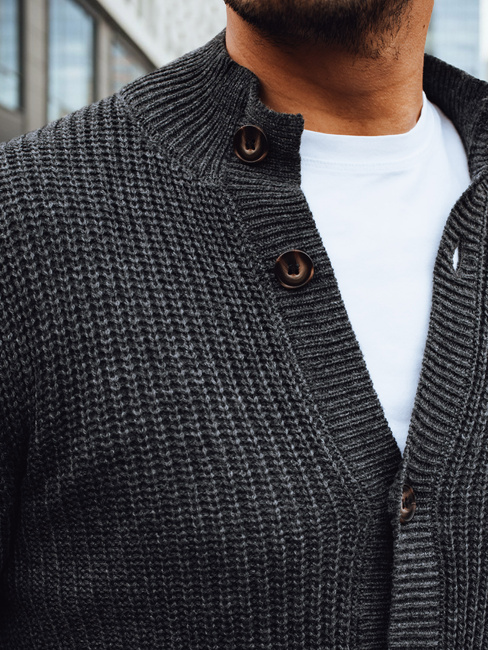 Férfi sötétszürke kardigán pulóver Dstreet WX2345
