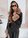 Női bőr ramones dzseki szőrmével fekete Dstreet TY5206