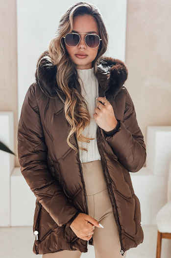 Női télikabát LOVEINSIDE steppelt szőrmével barna Dstreet TY5052