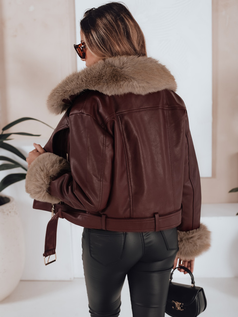 Női téli bőrdzseki szőrmével bordó Dstreet TY5208 TY5208