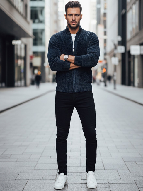 Férfi kigombolt pulóver tengerészkék Dstreet WX2227