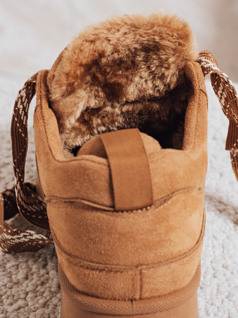 Női szőrös platform tornacipő camel Dstreet ZY1068 ZY1068