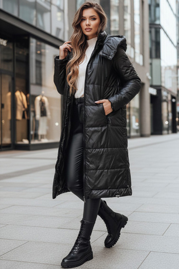 Női átmeneti dzseki ORVITA steppelt kapucnival fekete Dstreet TY5024 D Street TY5024z