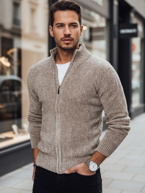 Férfi kigombolt pulóver bézs Dstreet WX2228