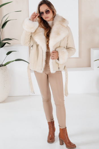 Női ramones kabát szőrmével bézs Dstreet TY5123